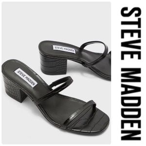 Steve Madden Issy Heel Slide Sandal size 7 snakeskin print animal black
